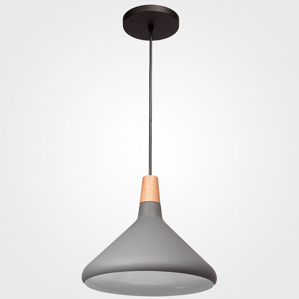 Lámpara Mediana Gris Mate de Metal con Base de Madera - Lámpara Colgante